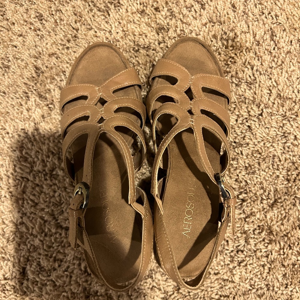 Tan wedge sandals Size 5